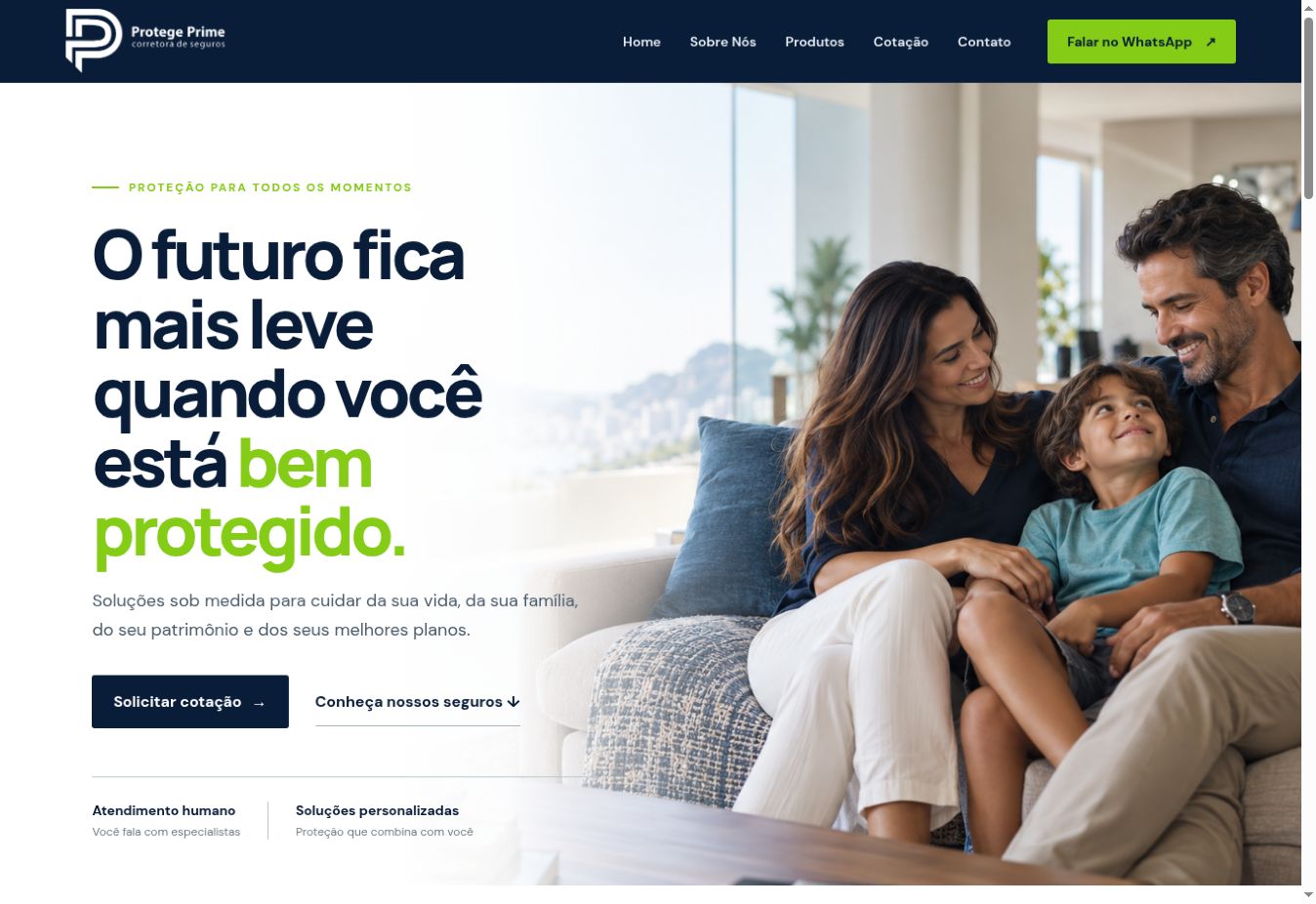 Home do site Protege Prime Corretora de Seguros na tela de um notebook