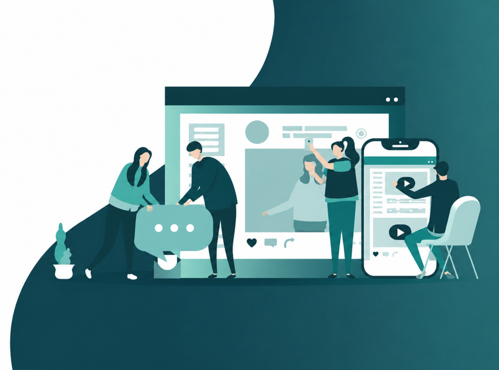 Equipe trabalhando em soluções de comunicação digital